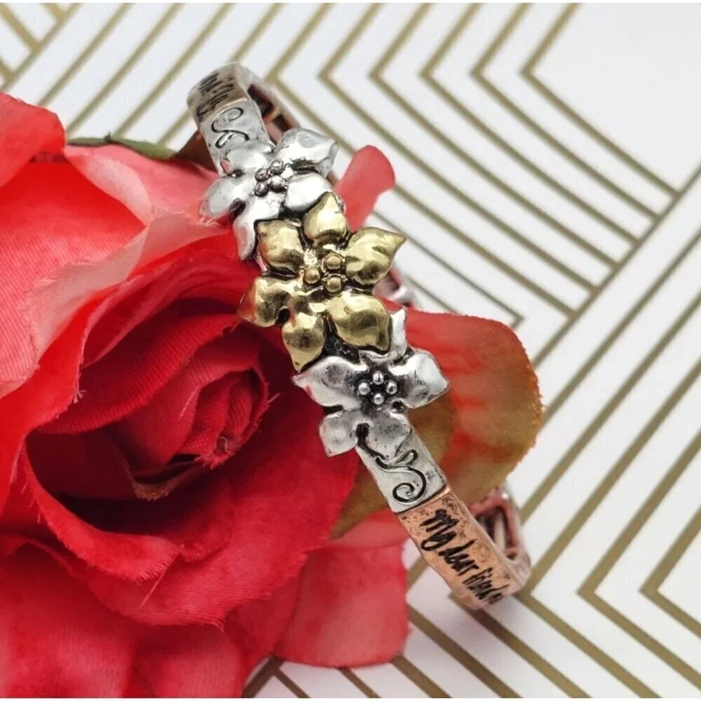 Tri Tone Friend Bracelet Stretch Silver Copper Gold Best Wishes